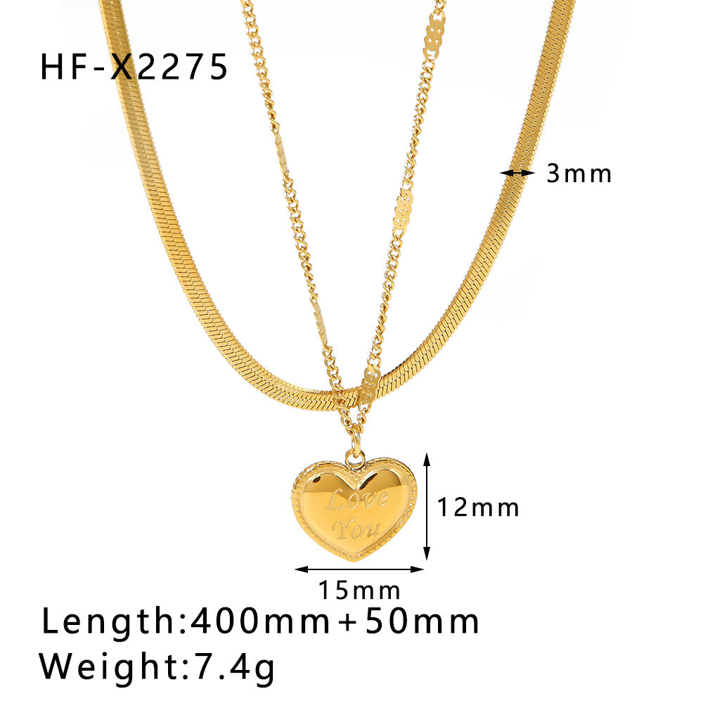 Minimalist Asymmetrical Heart and Teardrop Pendant Necklace in Stainless Steel with 18K Vacuum Plated Finish for Women