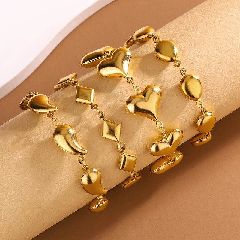 Elegant Geometric Heart Cross Teardrop Stainless Steel Plated Bracelet for Women