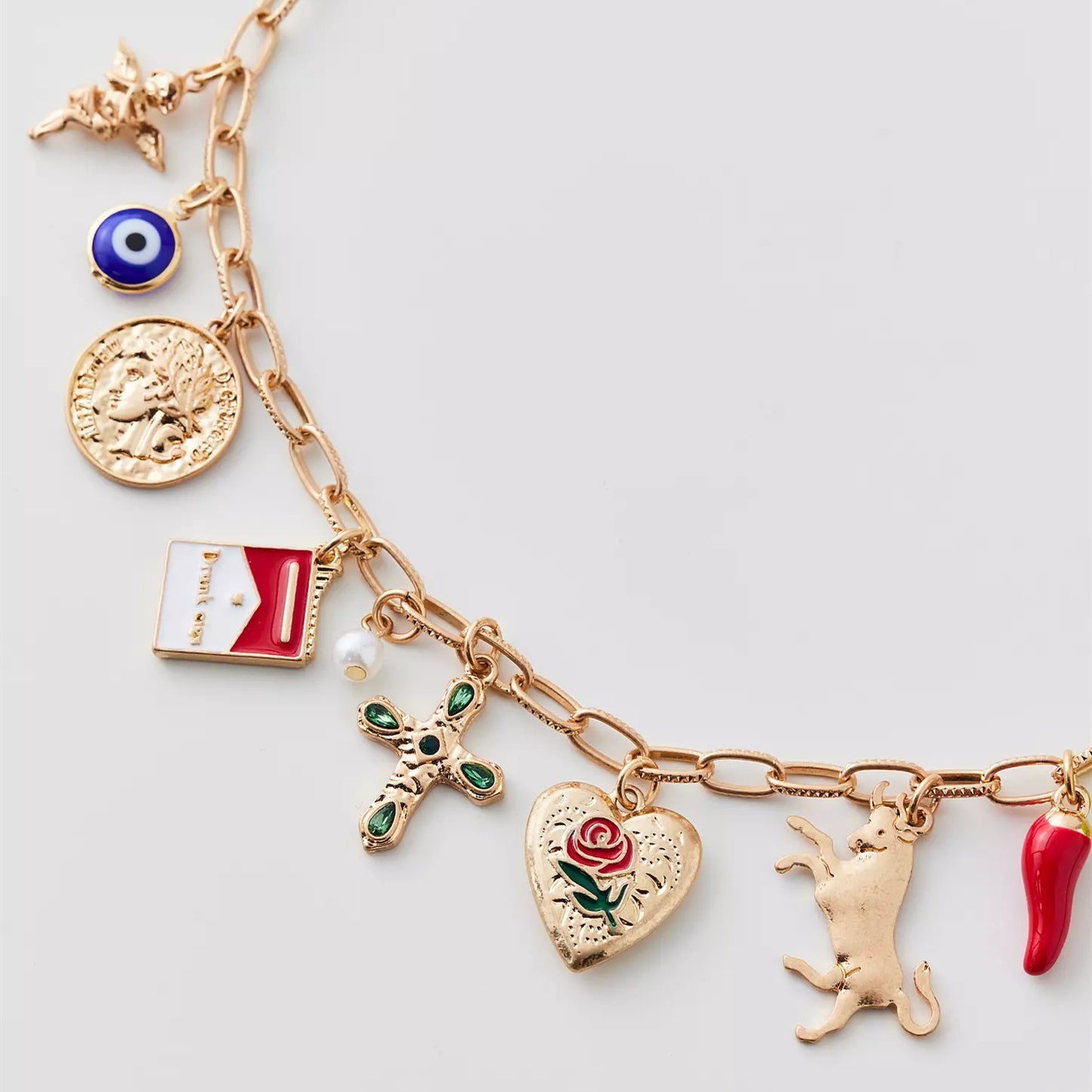 Vintage Gold Plated Brass Heart Cross Charm Bar