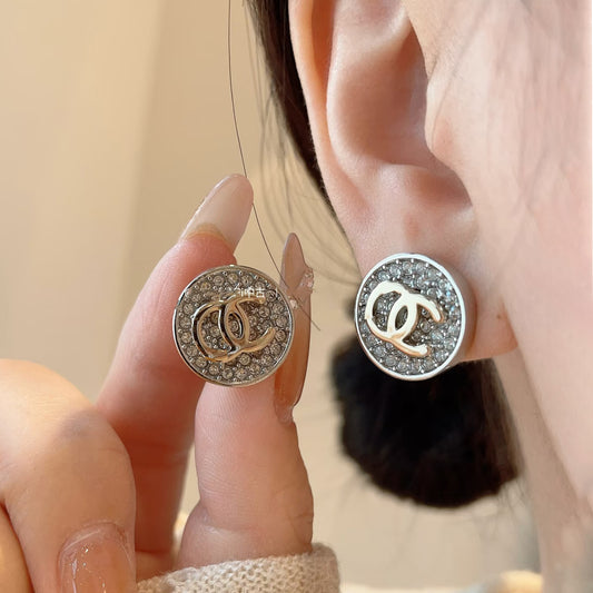 Sweet Luxury Round Letter Gold Plated Brass Earrings with Cubic Zirconia and 925 Sterling Silver Posts for Women