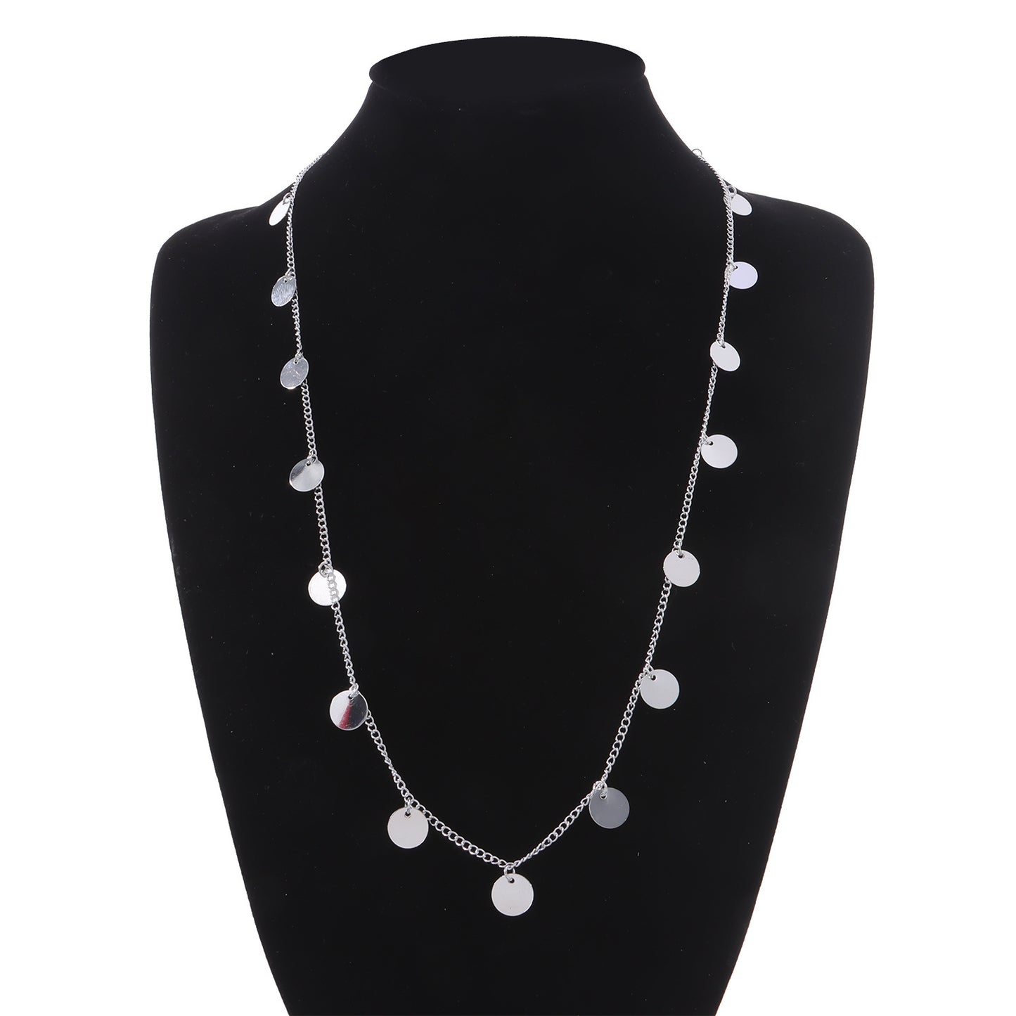 Minimalist Geometric Double Layer Sequin Metal Necklace for Women Adjustable Long Pendant Necklace
