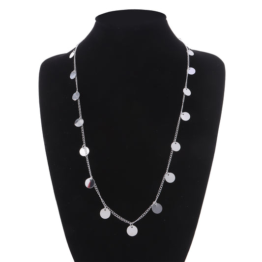 Collana da Donna Minimalista Geometrica a Doppio Strato con Paillettes, in Metallo, Regolabile, con Pendente Lungo