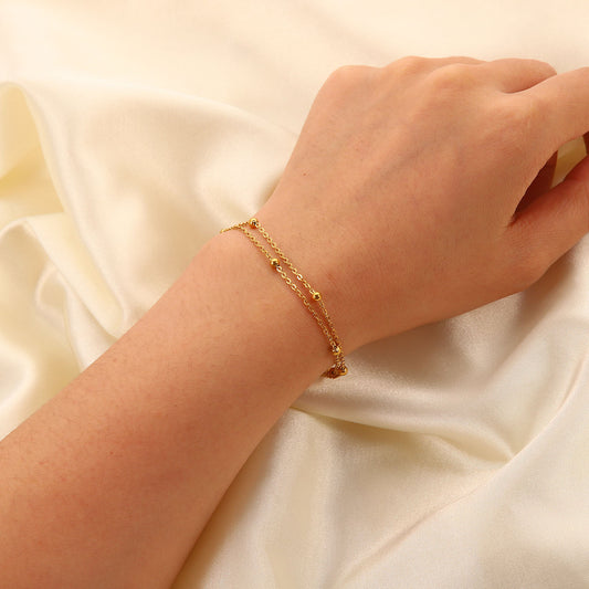 Pulsera de Cadena de Doble Capa Geométrica Minimalista Chapada en Oro PVD de 18K de Acero de Titanio Joyería Impermeable para Mujer