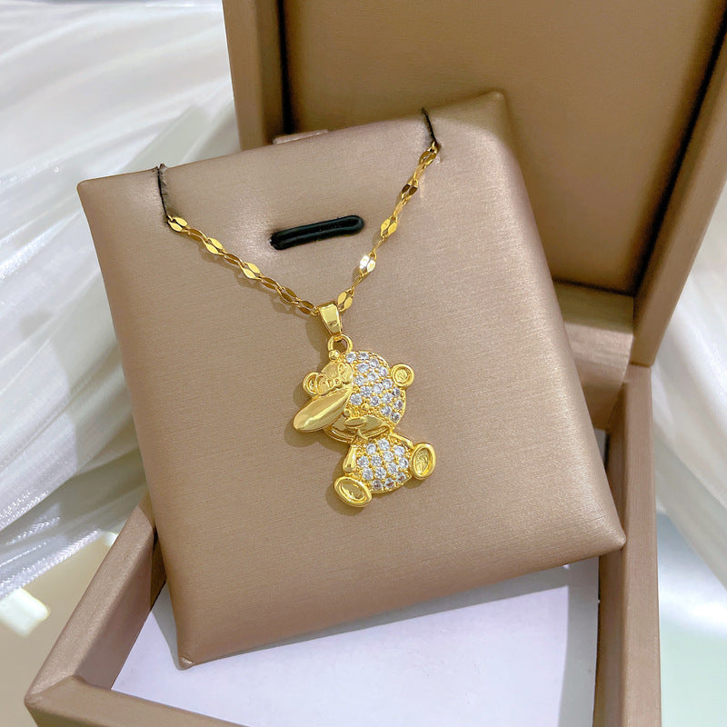 Collana con Ciondolo a Luna Geometrico Minimalista per Donna e Uomo, in Acciaio Inossidabile, Delicata Catena alla Clavicole con Accenti di Zirconia Cubica