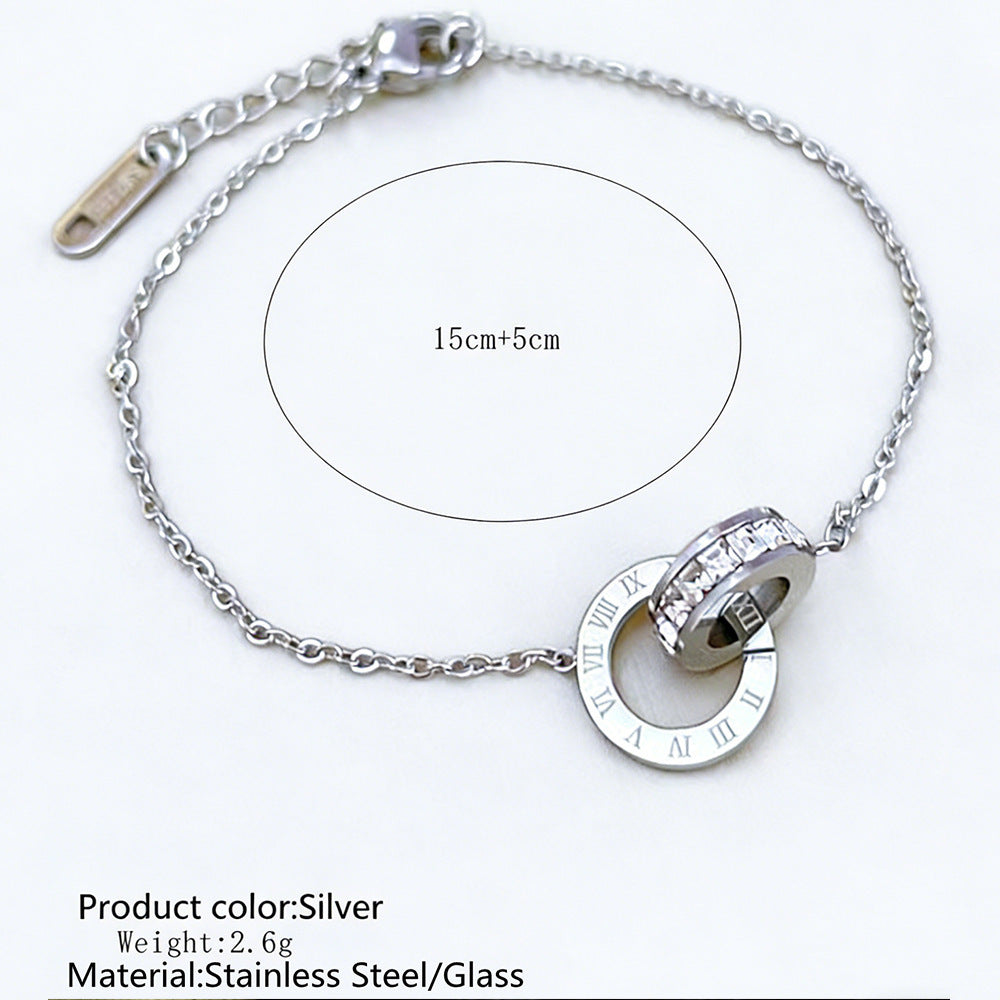 Minimalist Luxury Geometric Letter Stainless Steel Plated Double Ring Roman Numeral Bracelet for Women