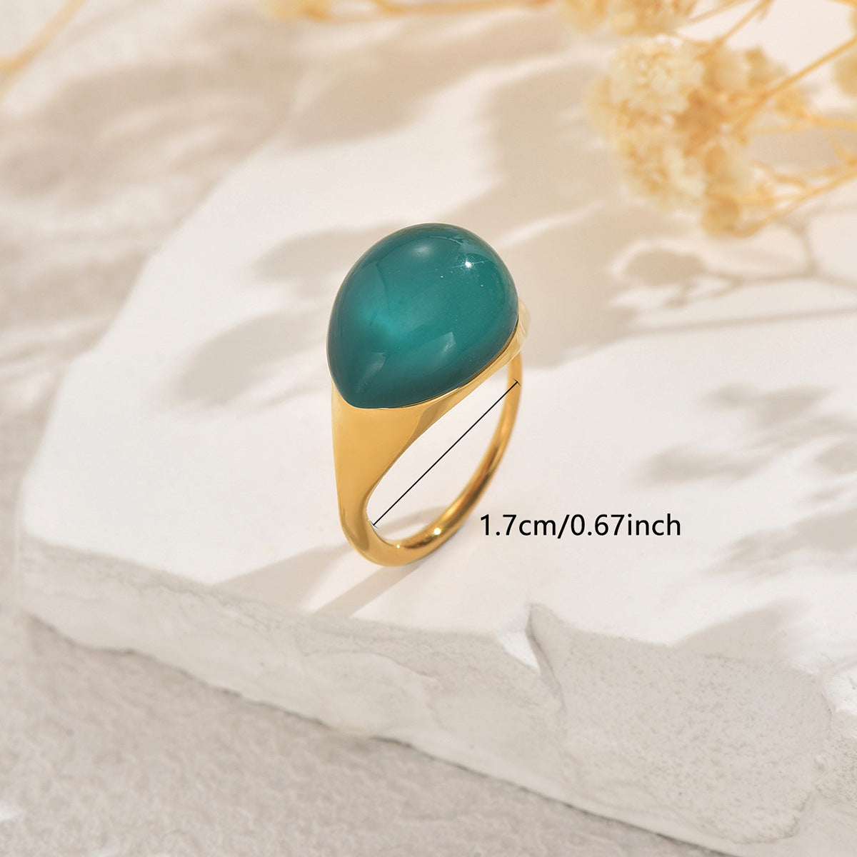 Anello aperto geometrico minimalista da donna in lega di zinco con intarsio di gemma smeraldo