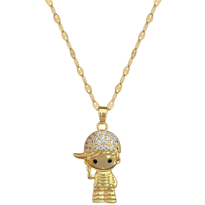 Collar de lujo con colgante de luna geométrica para mujer y hombre, cadena de clavícula de acero inoxidable con incrustaciones de diamantes de imitación