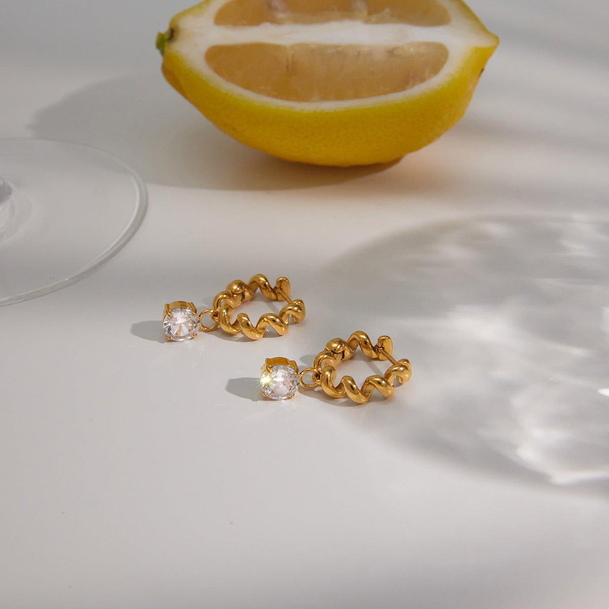 Luxury Elegant Geometric Stainless Steel Plated Cubic Zirconia Stud Earrings for Women