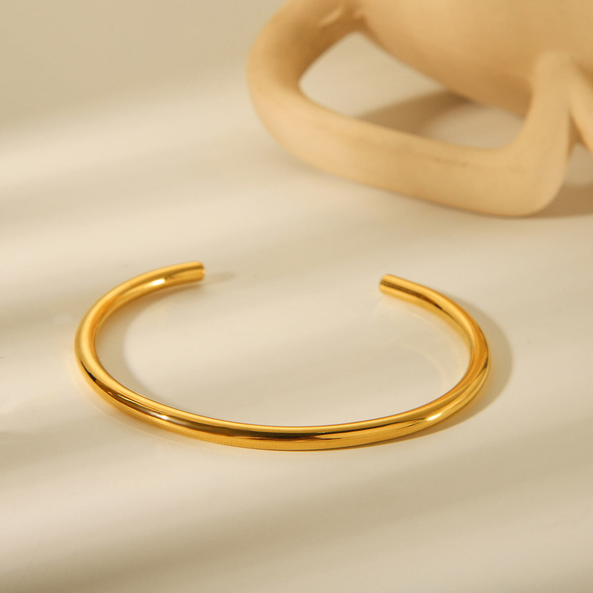 Minimalist Geometric Open Bangle Bracelet for Women Made of Titanium Steel with 18K Gold Plating