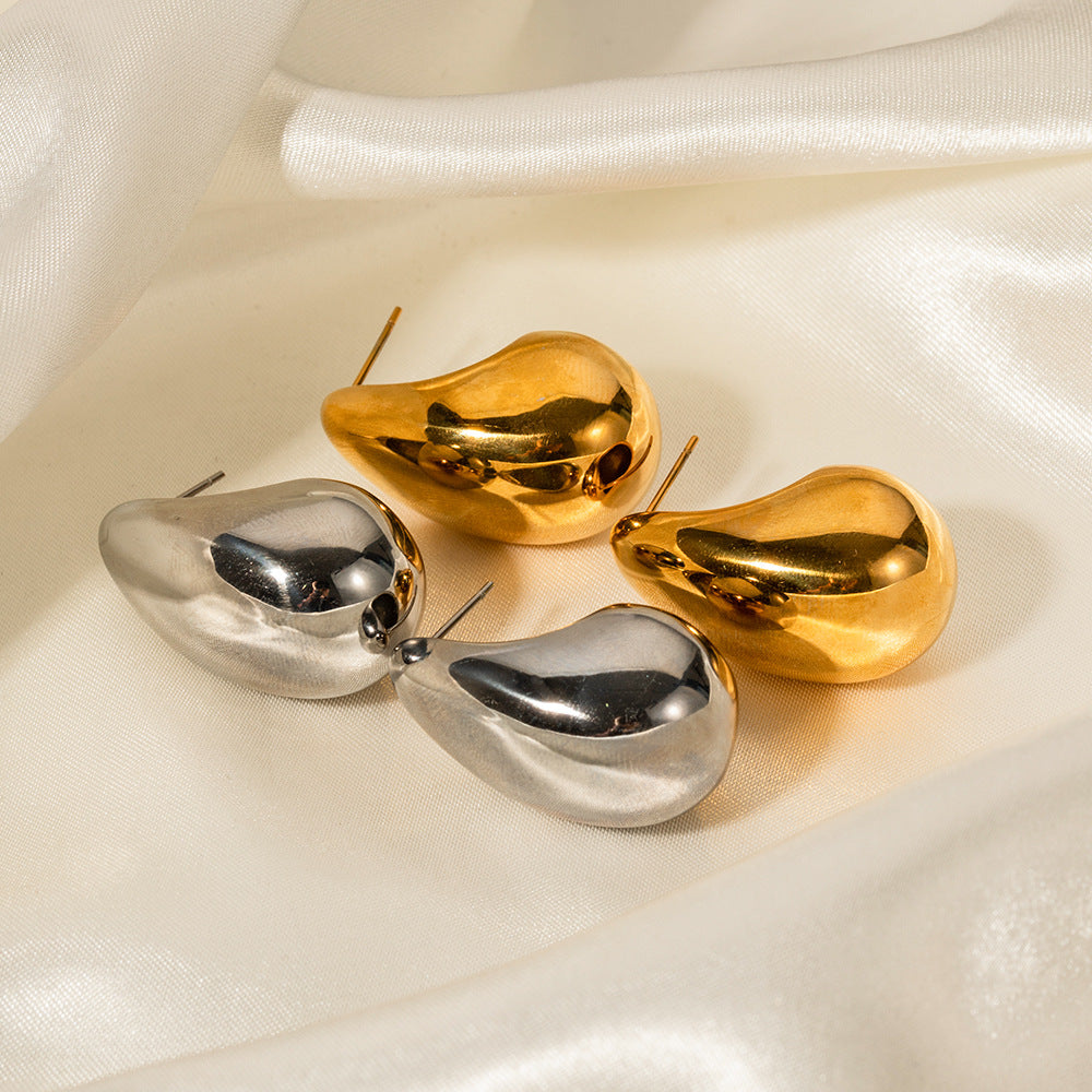 Pendientes Minimalistas de Gota de Agua Geométrica en Acero de Titanio con Chapado en Oro de 18K para Mujer