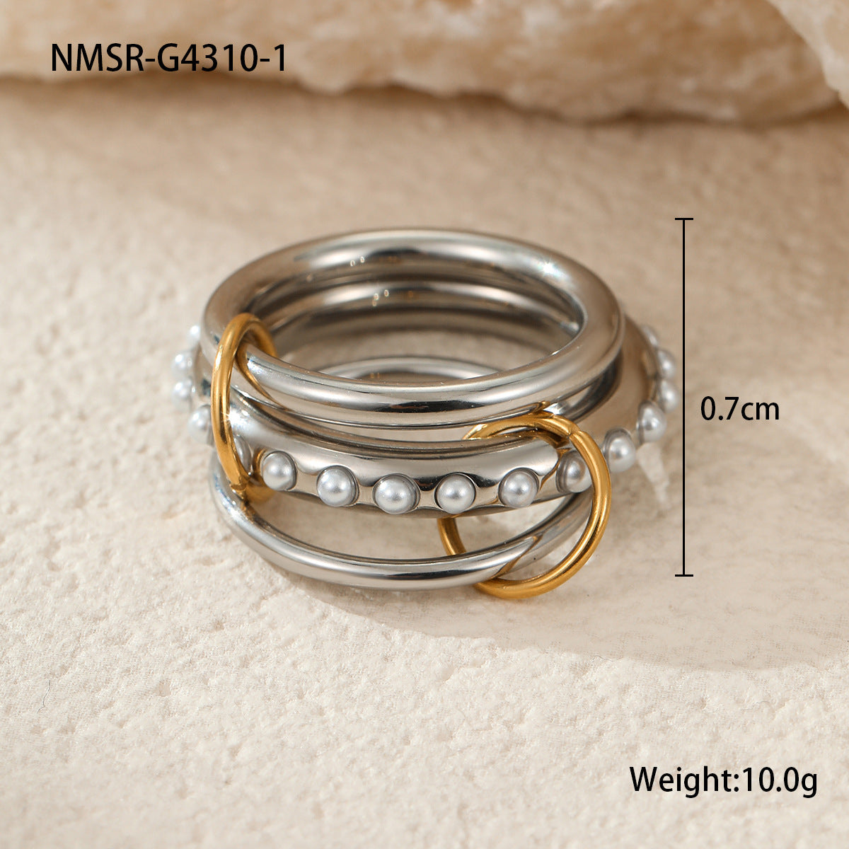 Conjunto de anillos geométricos apilables de lujo de acero inoxidable con baño de oro de 18 quilates y diseño de bloques de color para mujer