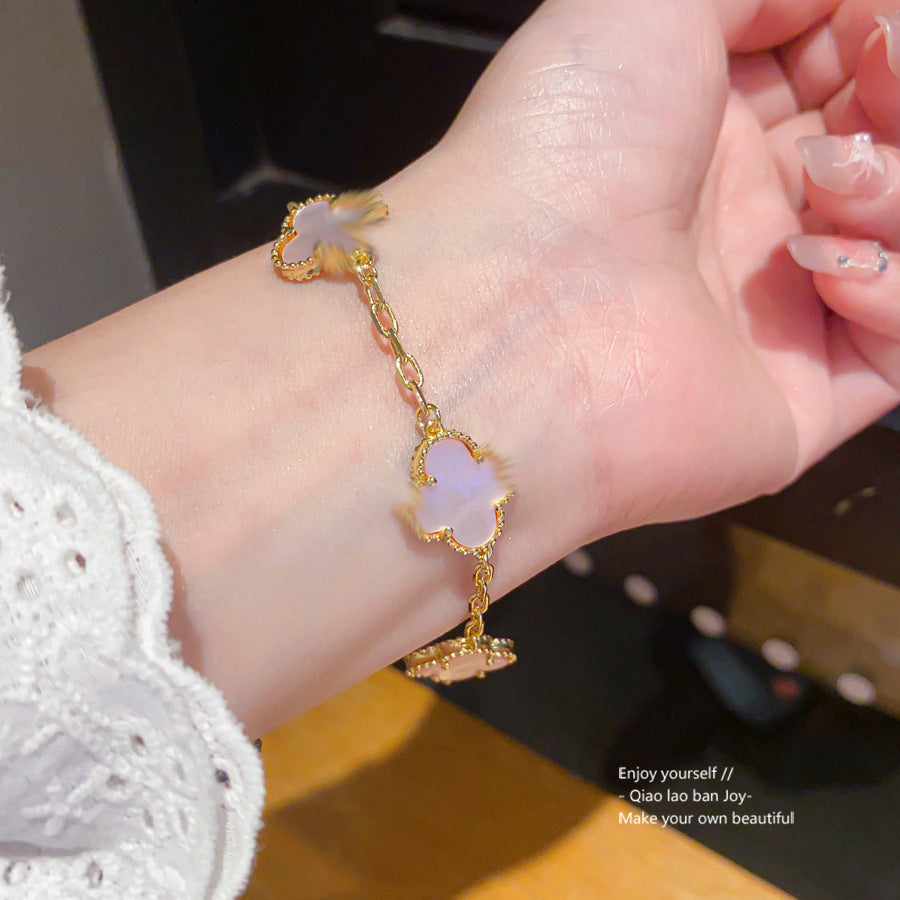 Sweet Elegant 18K Gold Plated Brass Geometric Floral Bracelet for Women