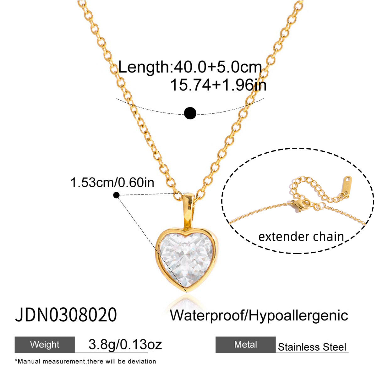 Minimalist Geometric Oval Stainless Steel PVD Cubic Zirconia Necklace for Women