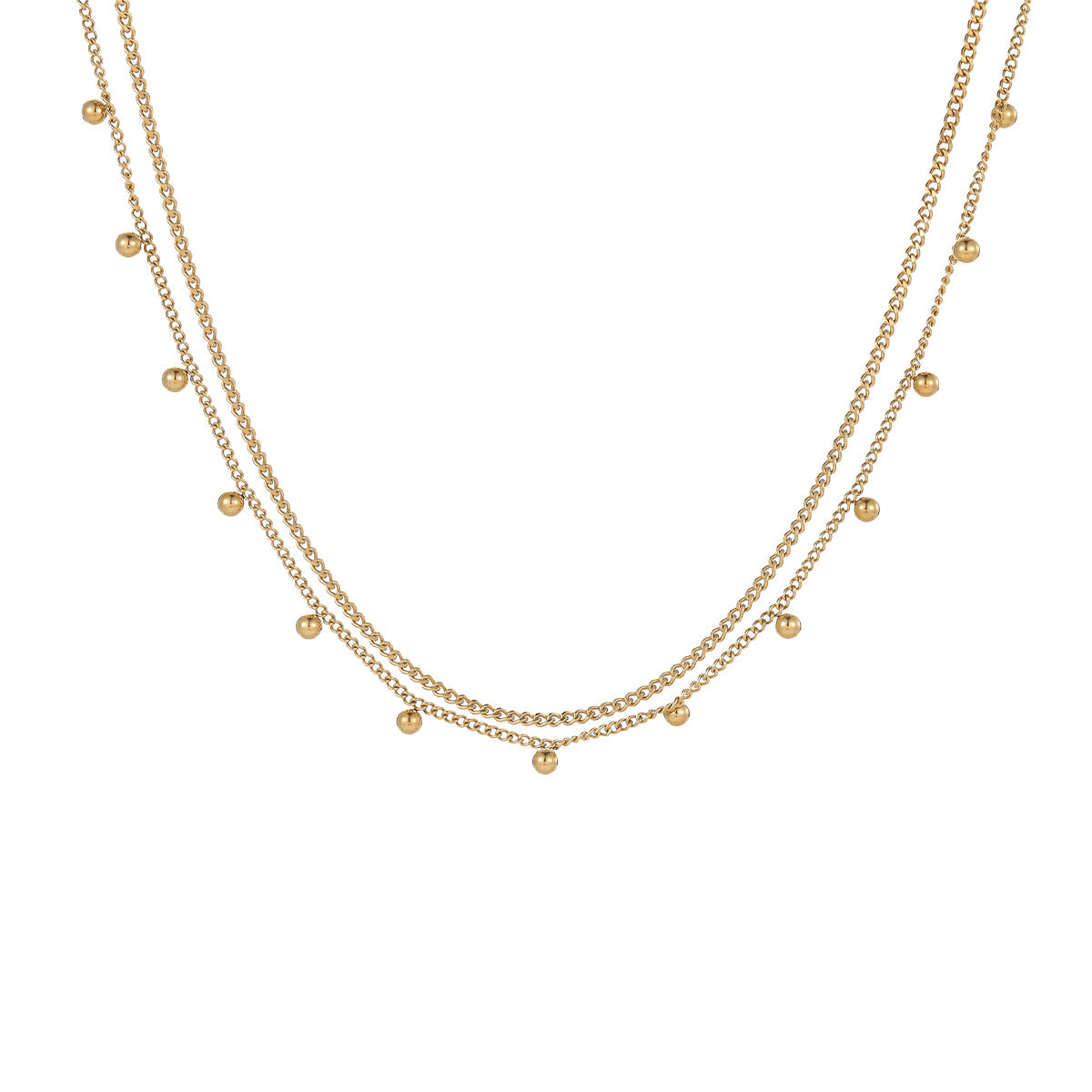 Vintage Fashion Stainless Steel Beaded Necklace for Women with Gold Plating and Geometric Design