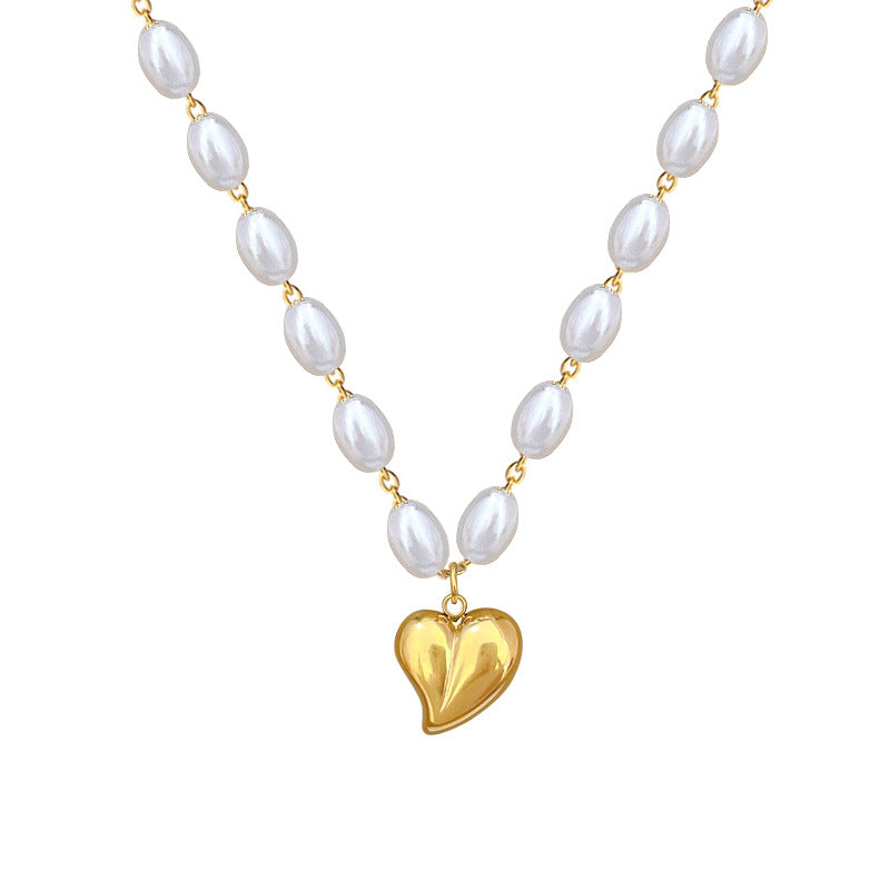 Collar con Colgante Geométrico de Corazón de Acero y Titanio Minimalista con Acento Floral