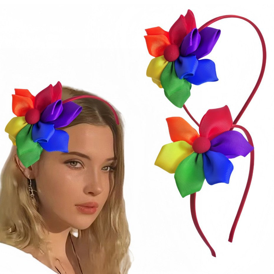 Sweet Floral Rainbow Woven Headband Unisex Hair Accessory for Party Festival