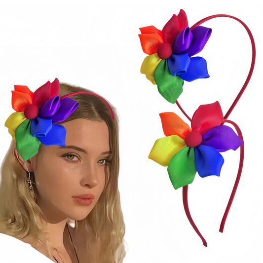 Diadema tejida dulce floral arcoíris accesorio para el cabello unisex para fiesta o festival