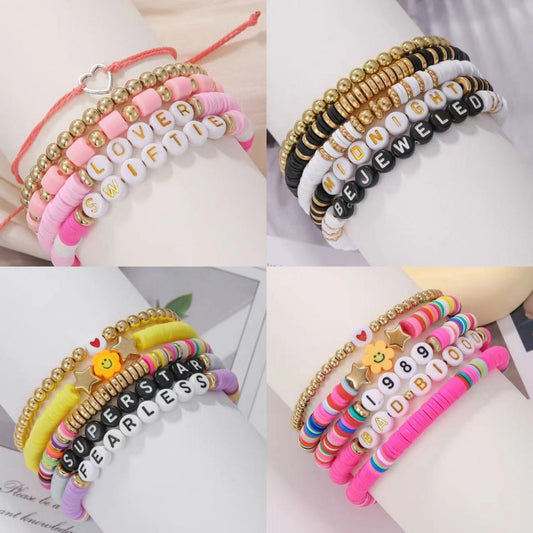 Bohemian Geometric Letter Resin Stainless Steel Brass Acrylic Bracelet Set Unisex
