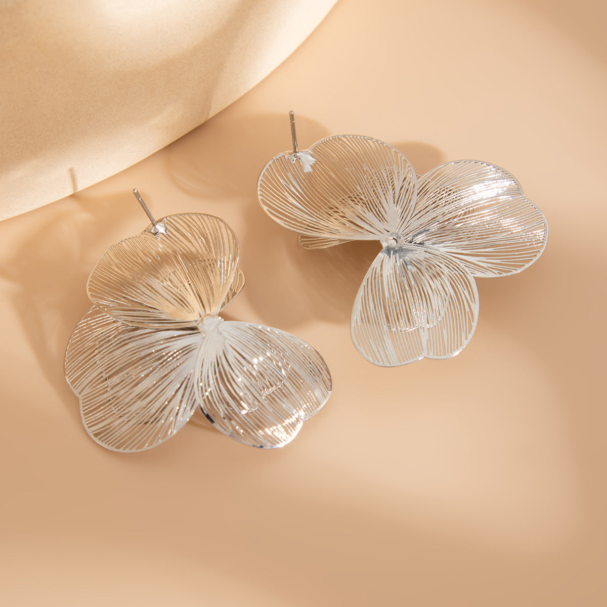 Elegant Plated Brass Floral Ginkgo Leaf Stud Earrings for Women