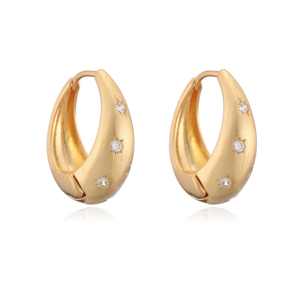 Vintage Elegant Geometric Brushed Brass Gold Plated Cubic Zirconia Earrings for Women