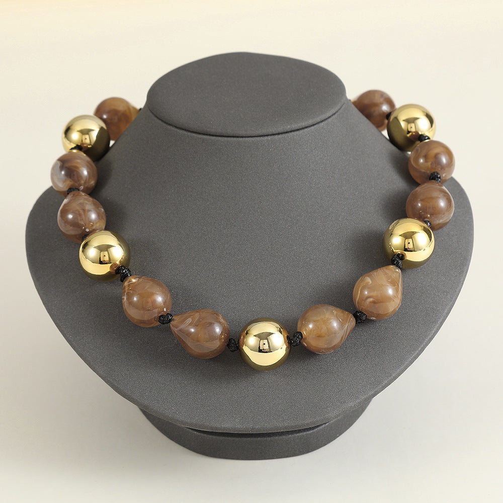 Punk Asymmetrical Acrylic Resin Geometric Round Beaded Necklace with Bubble Detail for Women