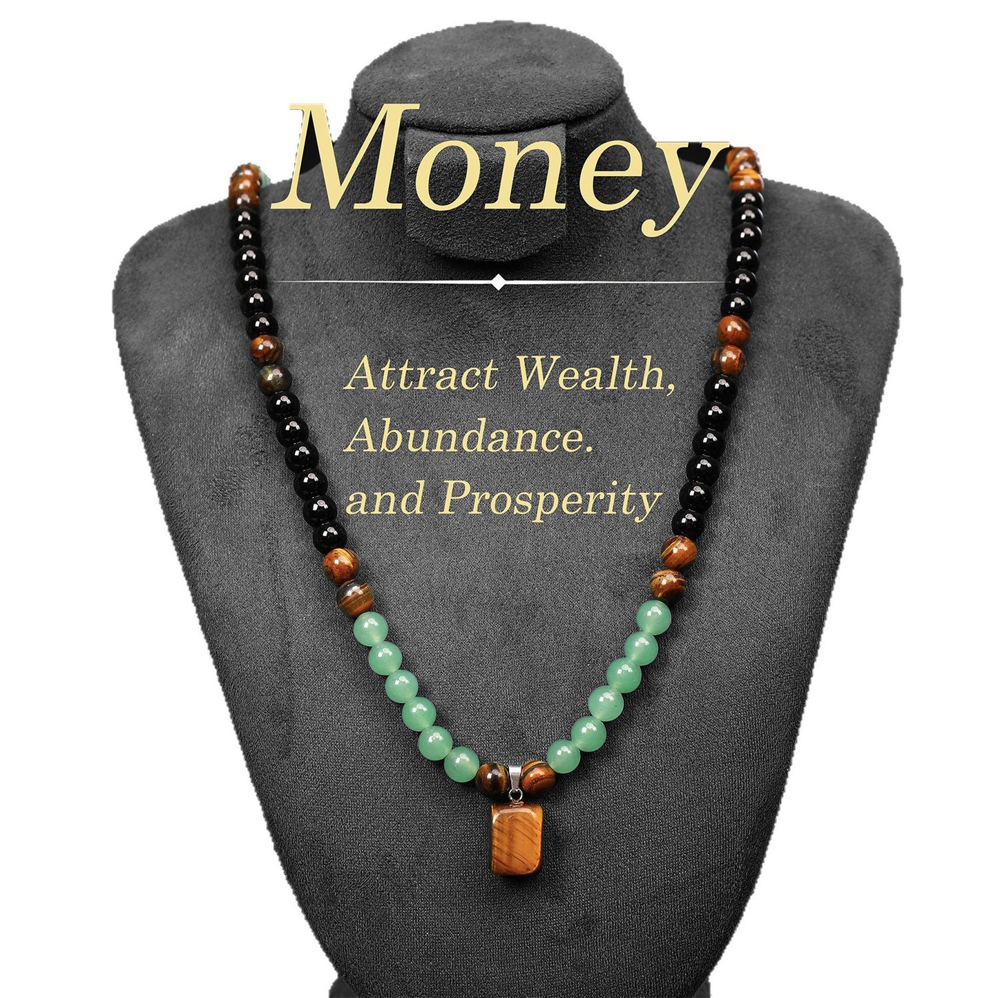 Square Obsidian Pendant Natural Stone Beaded Necklace Unisex