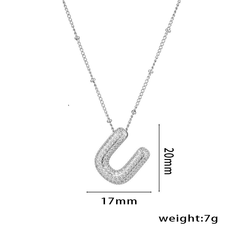 Collana da Donna con Ciondolo a Lettera, Design Geometrico Minimalista, in Ottone Placcato Oro con Zirconi Micro-Pavé