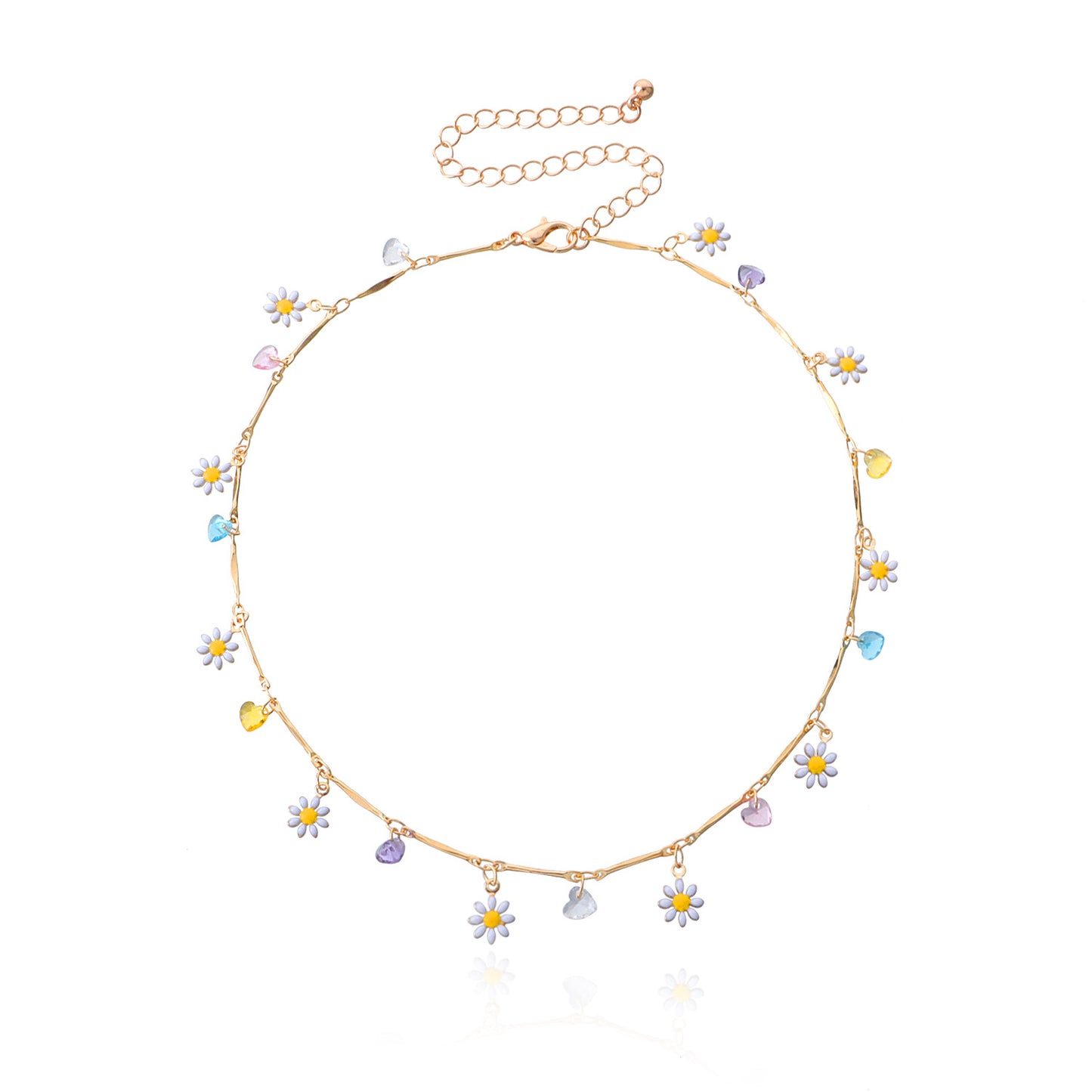 Colorful Gemstone Straight Tube Handmade Chain Necklace for Women, Floral Design Minimalist European Style Jewelry