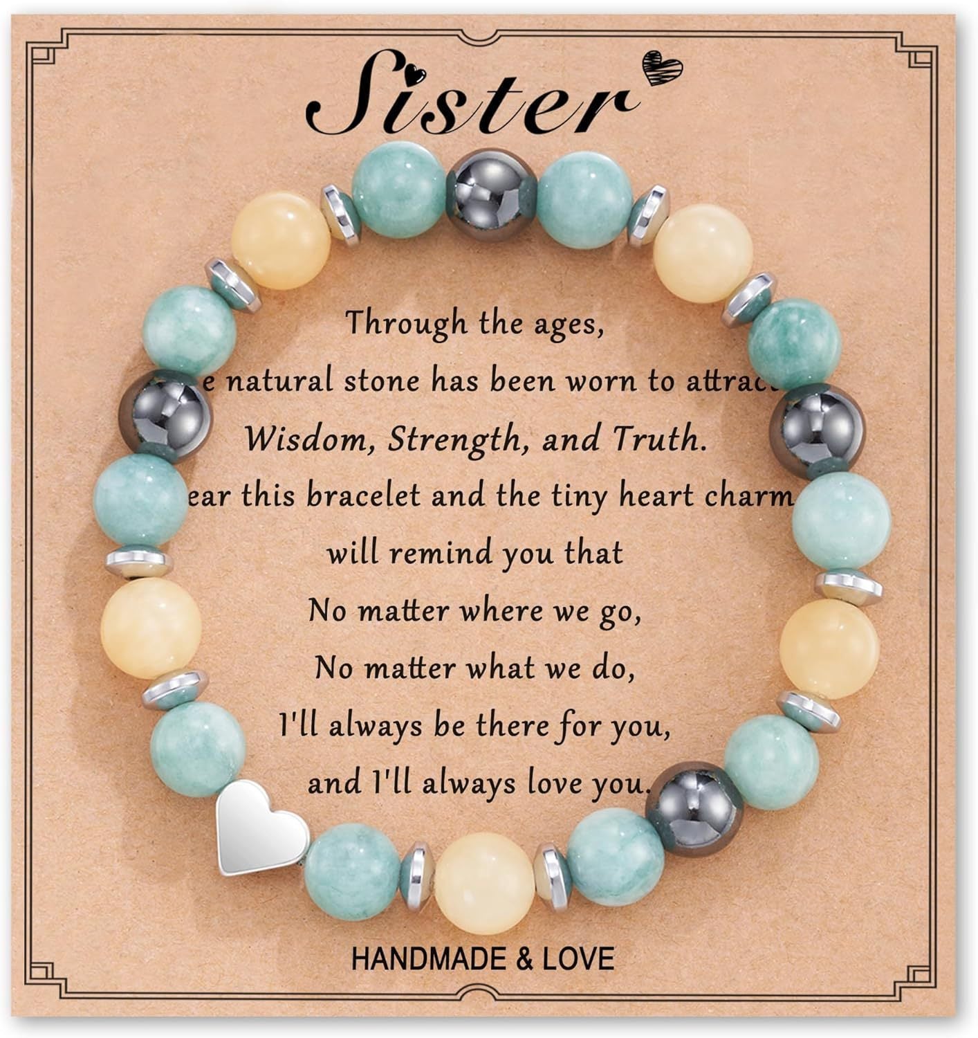 Sweet Zebra Print Heart Geometric Turquoise Beaded Bracelet