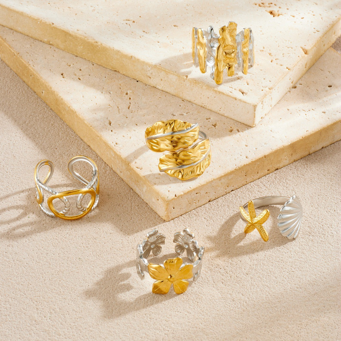 Trendy Gold Plated Floral Bow Stainless Steel Open Ring