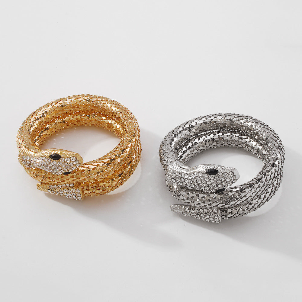 Bracciale a serpente punk geometrico in lega con intarsio di strass da donna