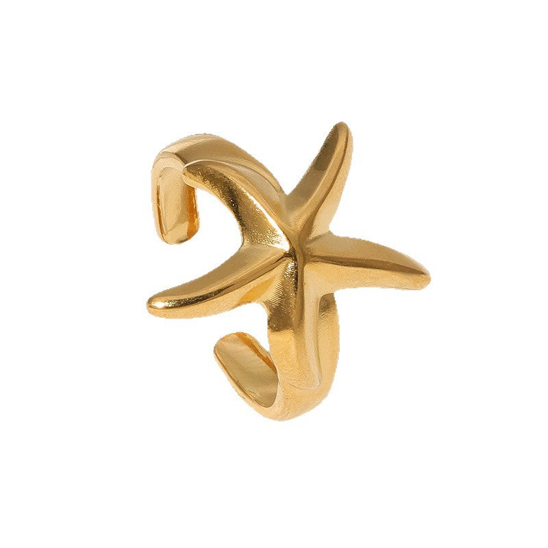 Minimalist Star-Shaped Stainless Steel Gold-Plated Adjustable Ring for Women with Luxe Finish