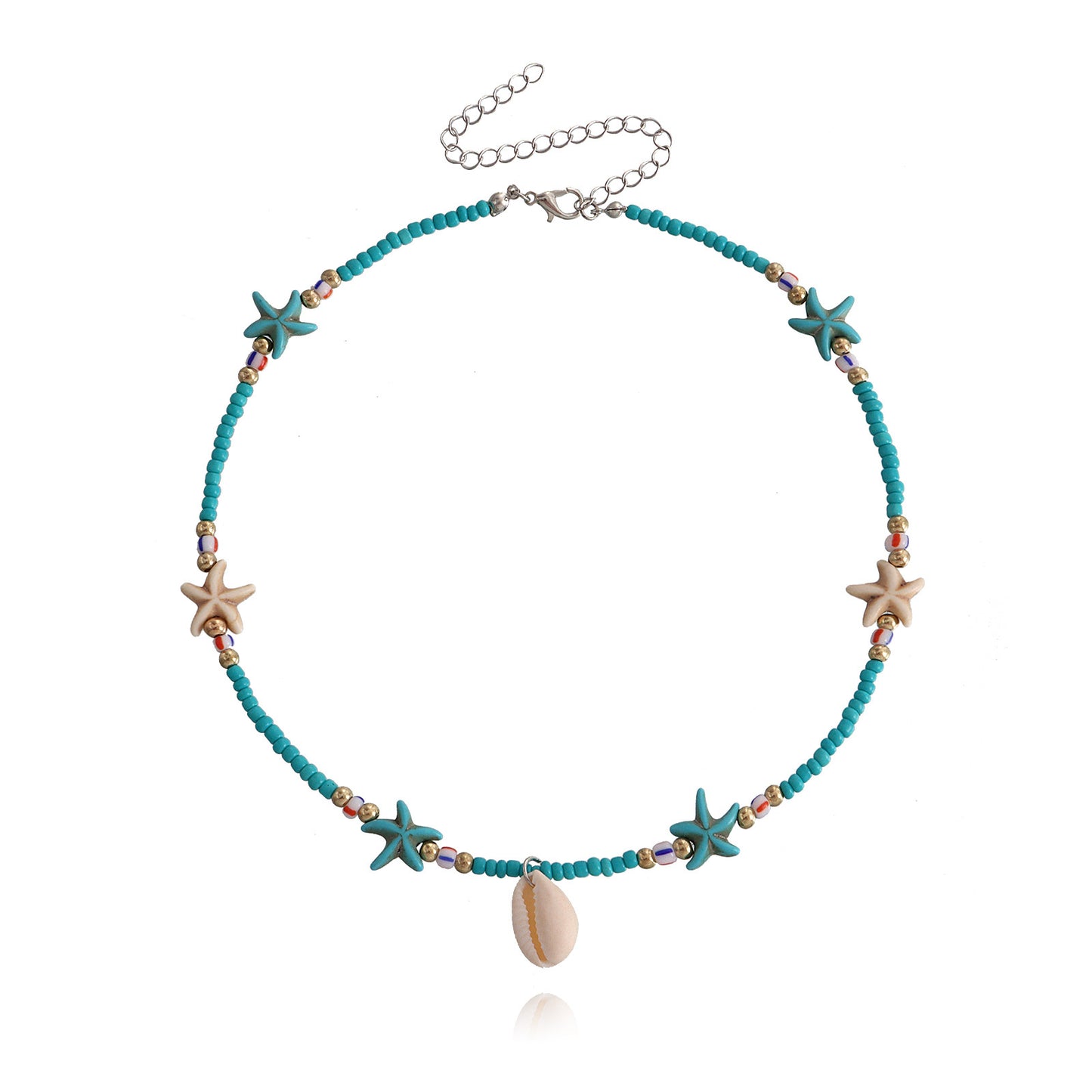 Bohemian Starfish and Seashell Pendant Necklace for Women in Alloy with Plated Finish Geometric Ocean-Inspired Design