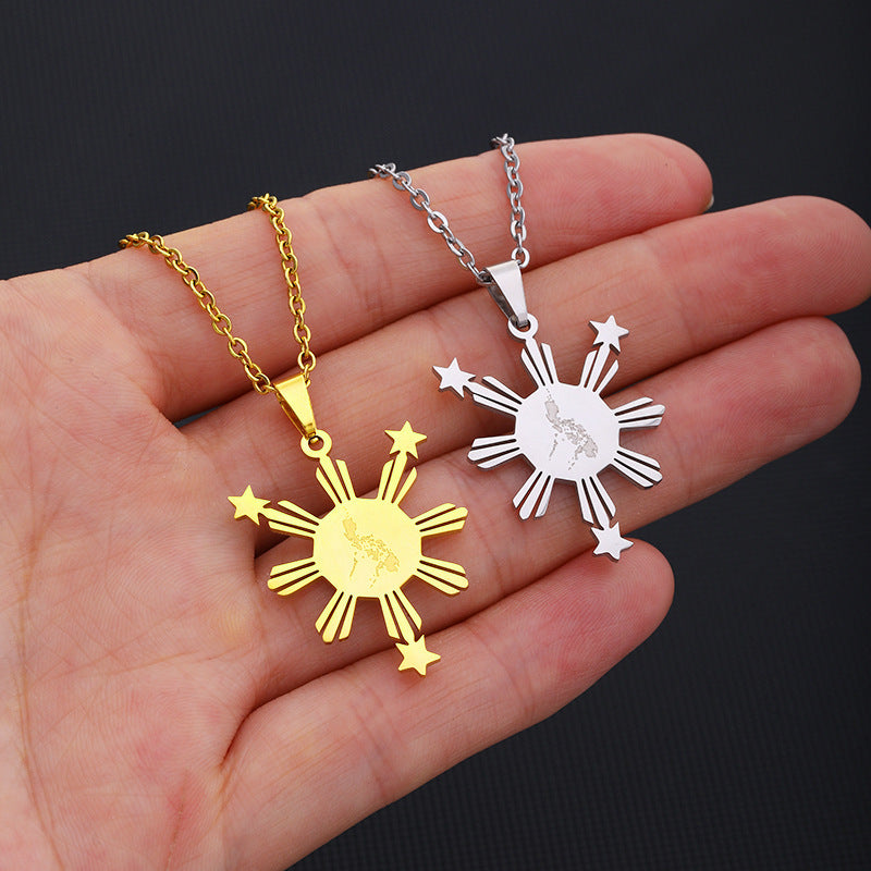 Collana unisex con ciondolo geometrico in acciaio al titanio placcato oro, stile a catena incrociata