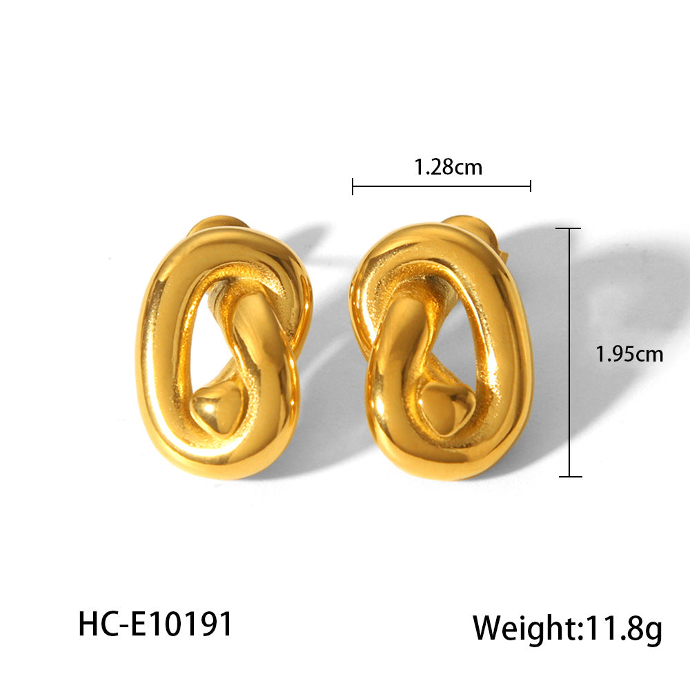 Geometric Line-Twist Titanium Steel Stud Earrings for Women with 18K Gold Plating and Modern Design
