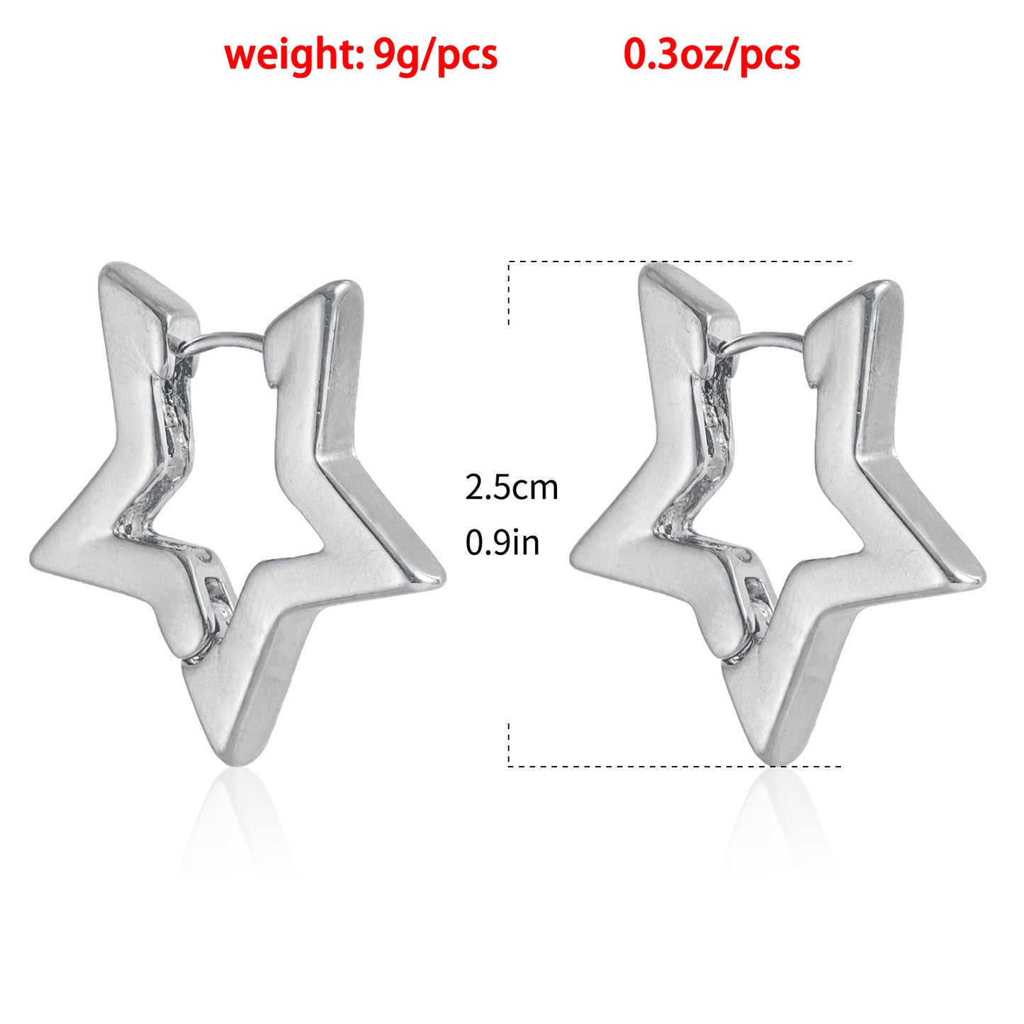 Pendientes minimalistas de aleación con forma de estrella y acabado chapado para mujer. Elegante joyería celestial de tonos fríos.
