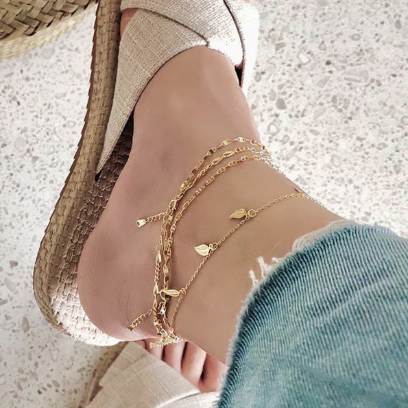 Minimalist 925 Sterling Silver Leaf Star Anklet for Women