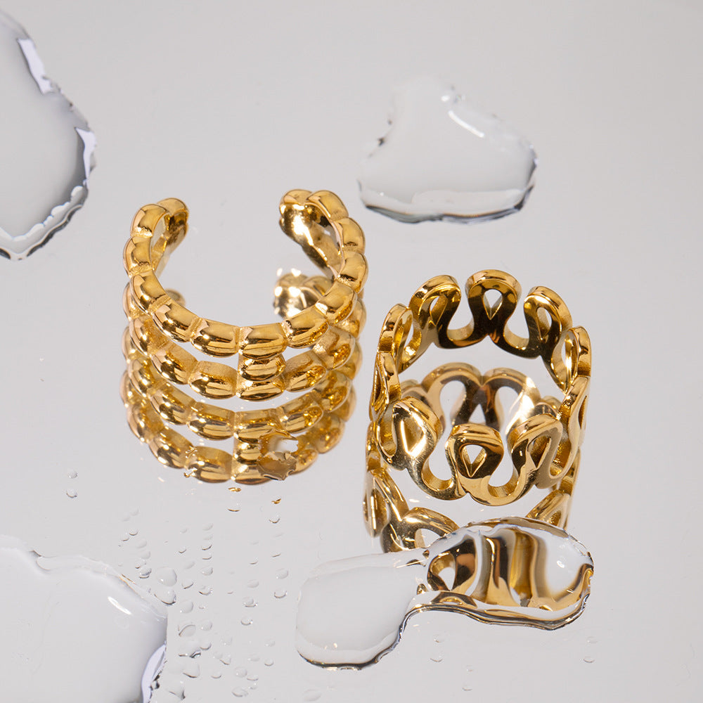 Anello Aperto a I Geometrico alla Moda in Acciaio Inossidabile Placcato Oro 18K Gioielli da Donna