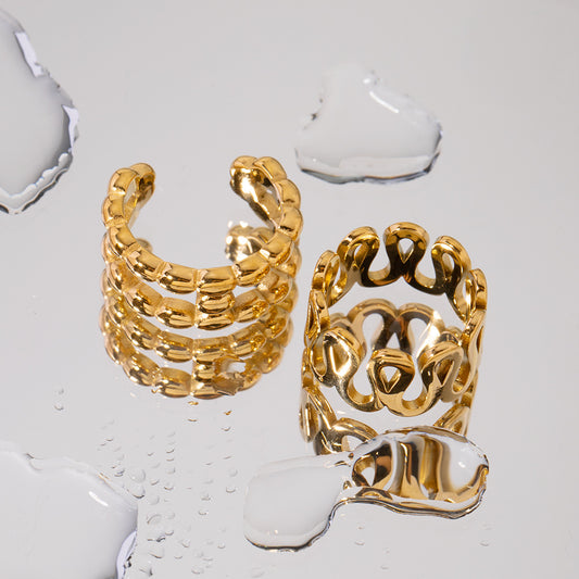 Anello Aperto a I Geometrico alla Moda in Acciaio Inossidabile Placcato Oro 18K Gioielli da Donna