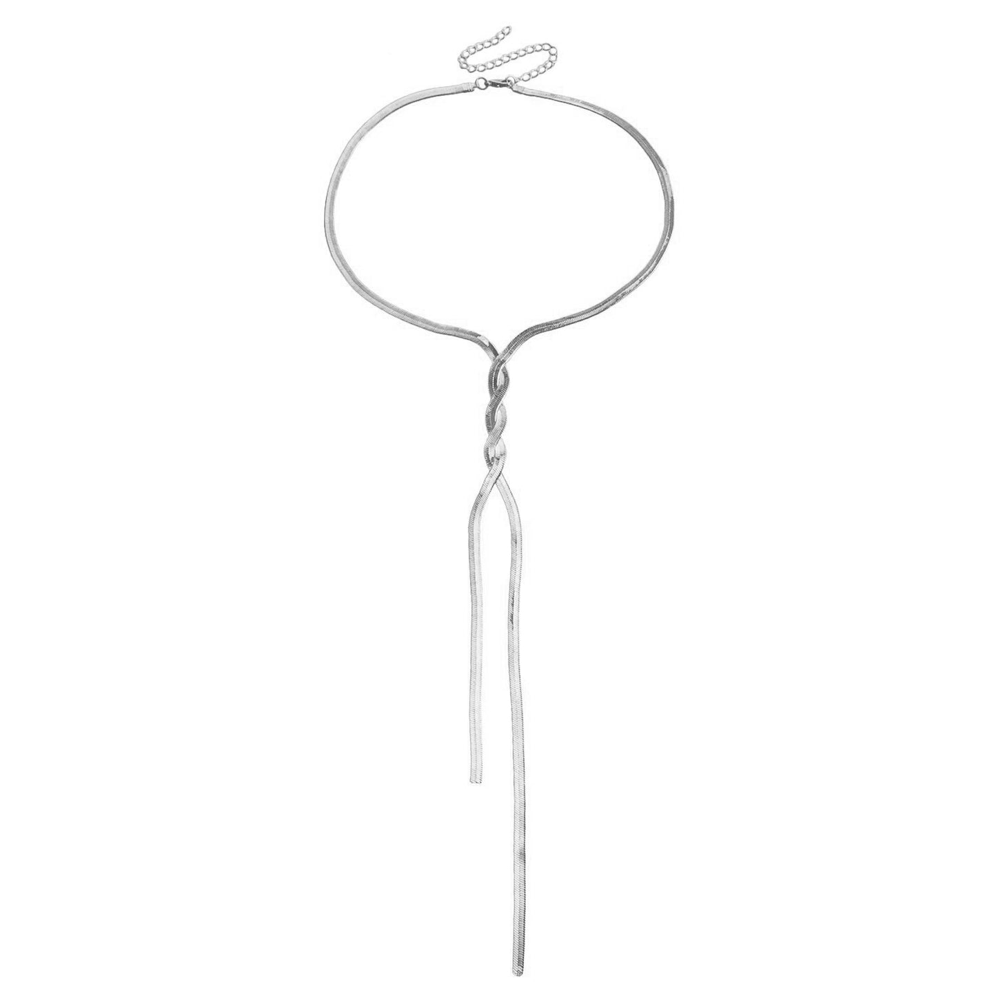 Minimalist Long Snake Chain Necklace for Women Geometric Shape Alloy Pendant with Tassel and Plated Finish