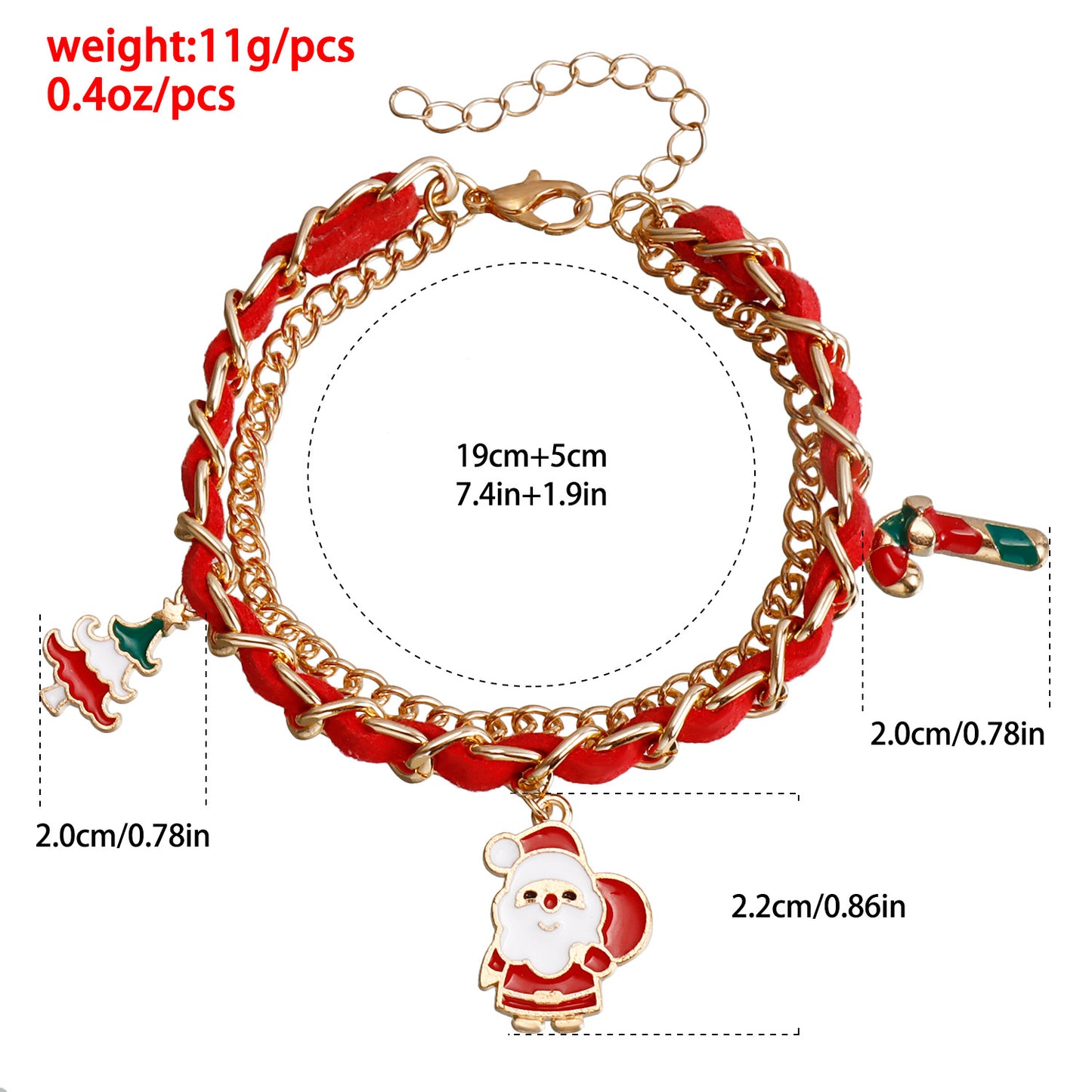 Geometric Christmas Santa Pendant Bracelet for Women with Plated Metal Finish