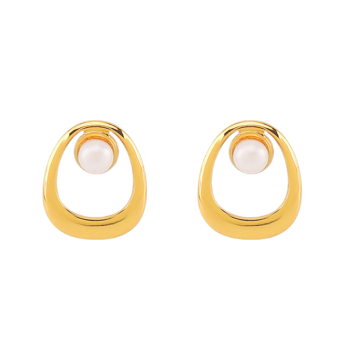 Vintage-Inspired Geometric Stainless Steel Stud Earrings for Women with Pearl Accents and Plated Finish