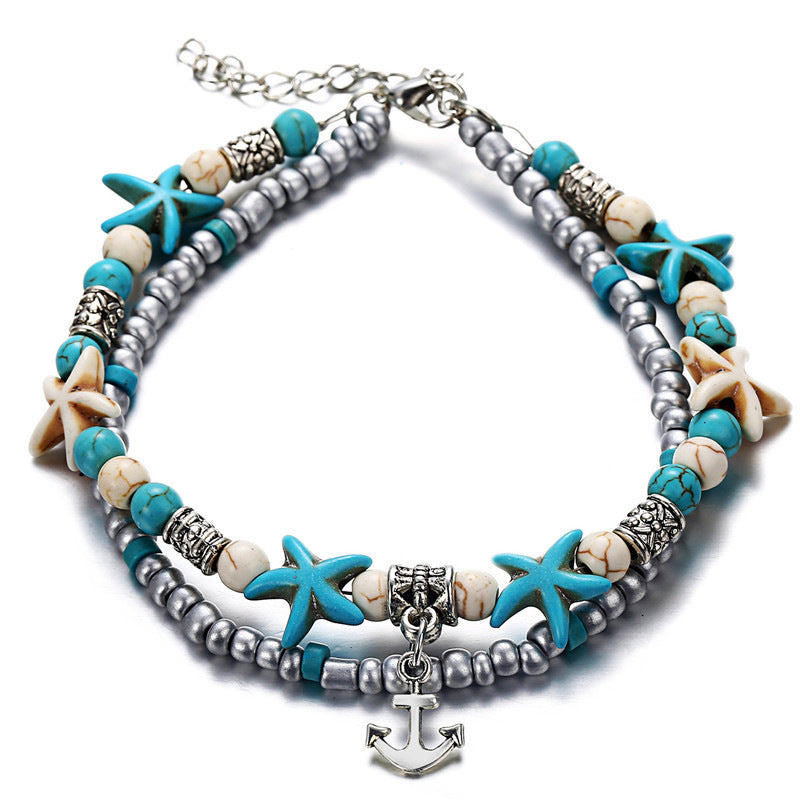 Vintage Alloy Starfish Turtle Anklet Set