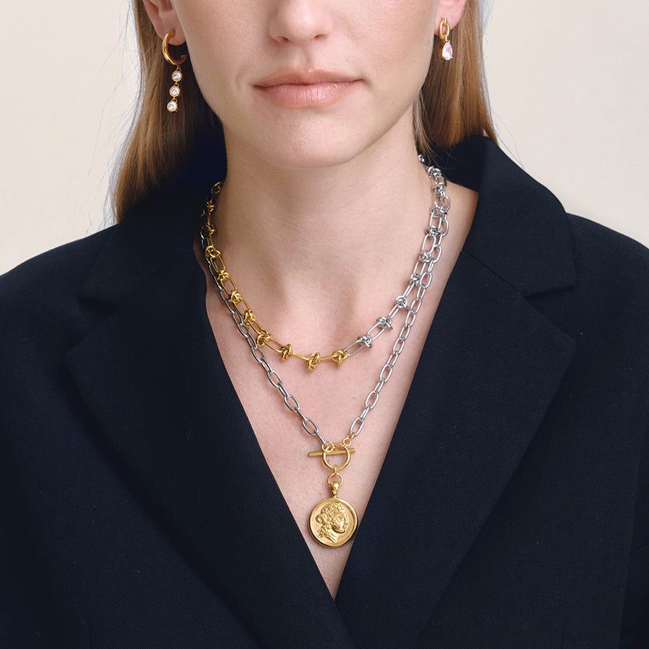 Minimalist 18K Gold Plated Geometric Titanium Steel Necklace for Women