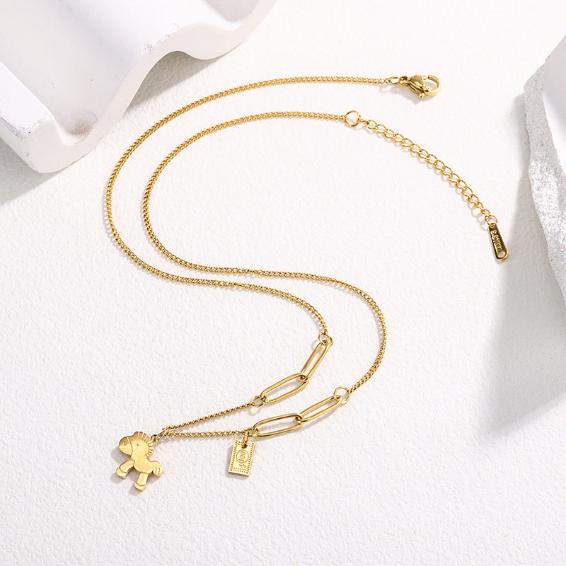 Unique Gold Plated Horse Butterfly Geometric Titanium Steel Necklace for Women