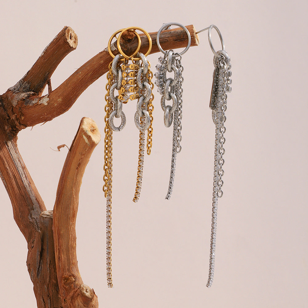 Orecchini pendenti da donna eleganti, minimalisti, geometrici in acciaio inossidabile placcati oro 18 carati con zirconi