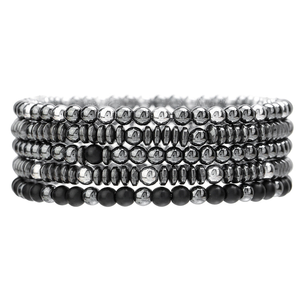 Micro-Pave Cubic Zirconia Geometric Dice Matte Brass Bracelet Set