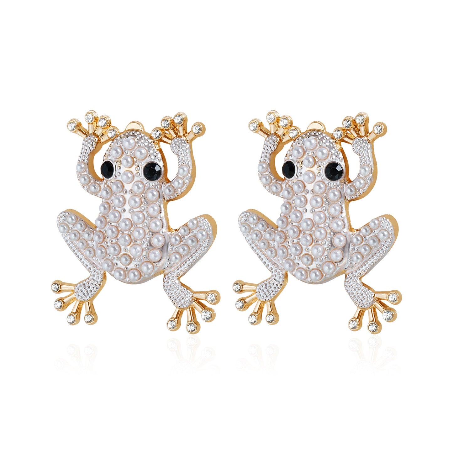 Vintage Sweet Rhinestone Plated Zinc Alloy Frog Stud Earrings for Women