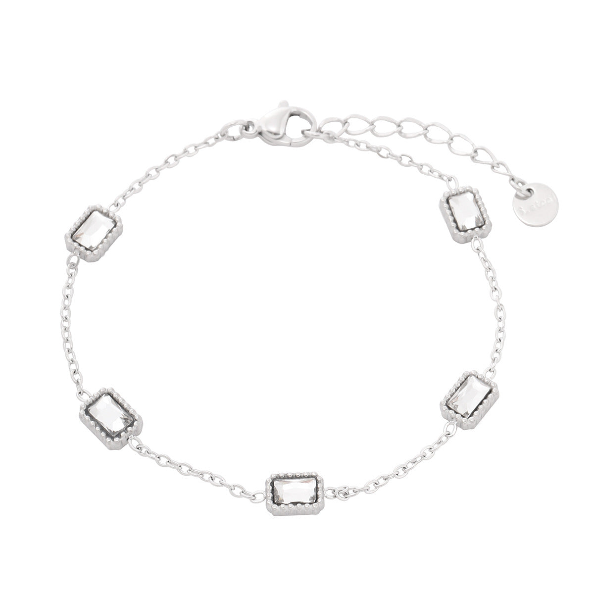 Bracciale da donna in acciaio al titanio placcato oro 18K con strass colorati a forma geometrica, alla moda