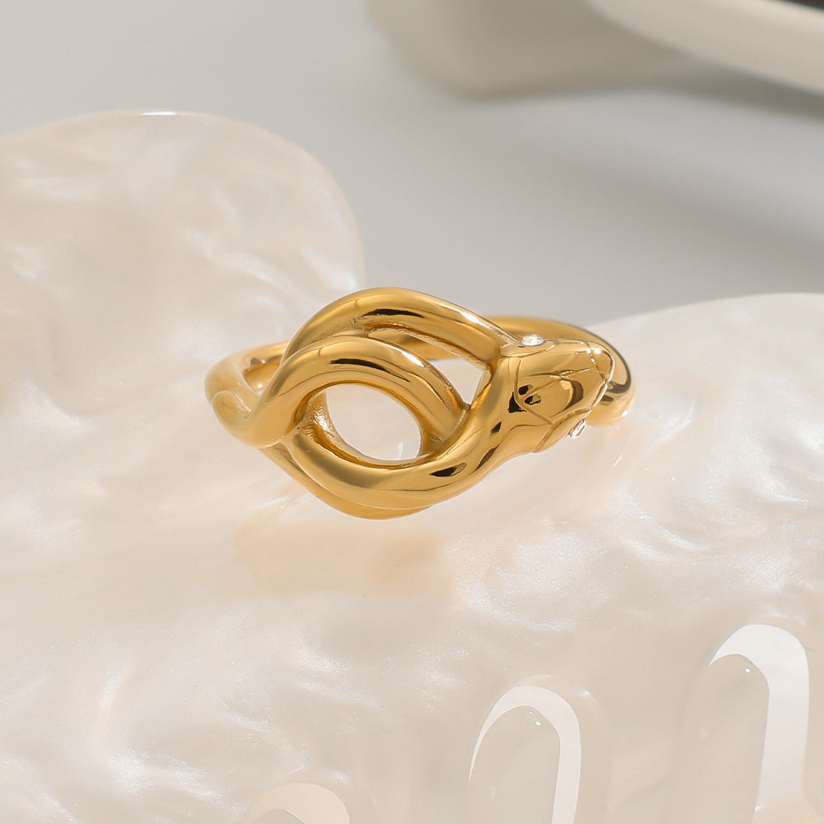 Snake-Shaped Geometric Stainless Steel Ring with Plating Finish for Women Luxury Minimalist Jewelry